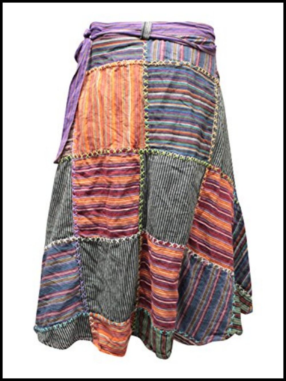 100% Cotton Boho Patchwork Wrap Skirt Festival Hippie - Picture 6 of 6